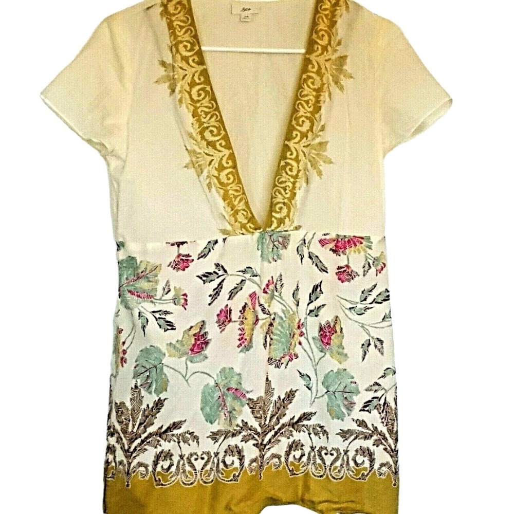 J Jill Tunic Top Deep V Tissue weight Cap Sleeve Floral Cotton Womens XS